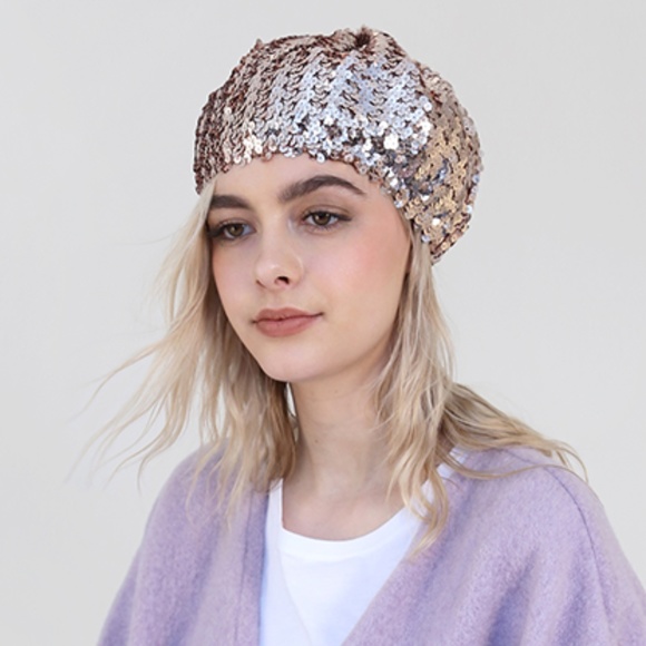 Rose Gold Sequin Beret Hat 